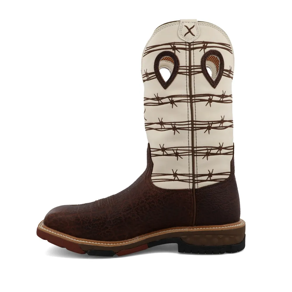 Twisted X 12″ Western Work Boot Brown Elephant Print / Bone
